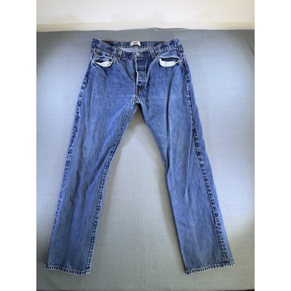 Levi's 501 Jeans Mens 38x34 Medium Wash Blue Straight Leg Button Fly Denim Y2k